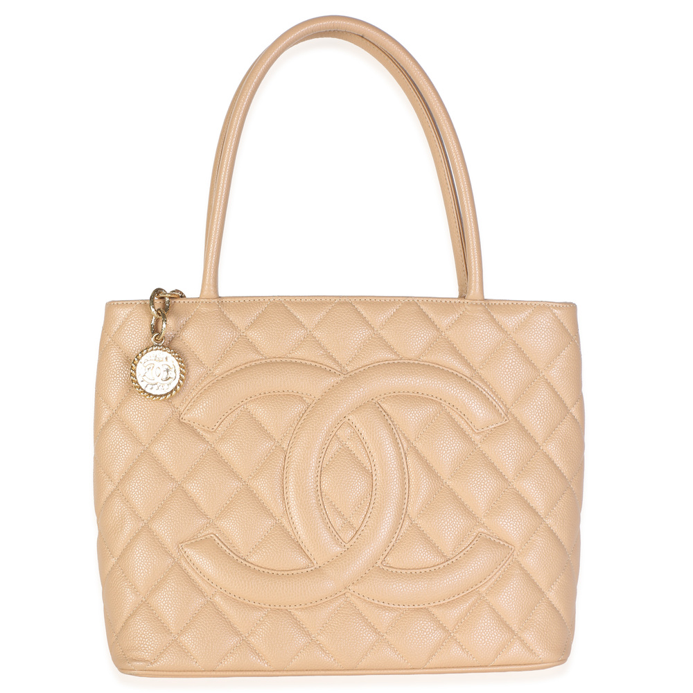 Chanel Beige Quilted Caviar Medallion Tote